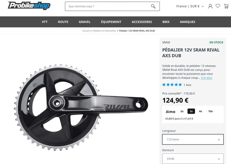 Used Sram Rival Gravel/Route AXS ETAP D1 33/46 Crankset 172.5mm bike — image 10 of 10