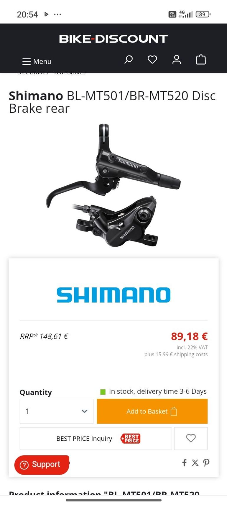 Used Shimano BL-MT501/BR-MT520 4 pistoncini bike — image 2 of 10