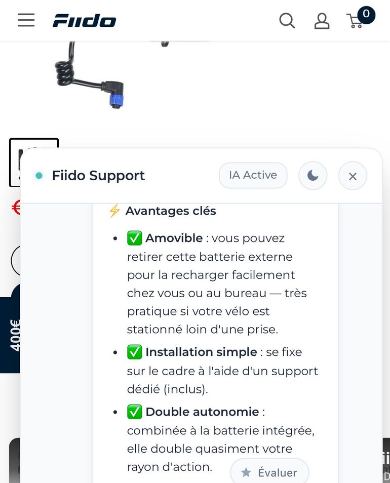 Used Fiido Extension Battery 208 Wh 36V compatible vélo air carbone /velo C21 / velo C22 2025 bike — image 3 of 6