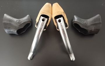 Used Campagnolo Record Brake Levers with White and Black Hoods Brakes