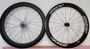 Zipp, Paire roues carbone boyaux 404 avant DT Swiss 240 arrière PowerTap 2.4 capteur de puissance