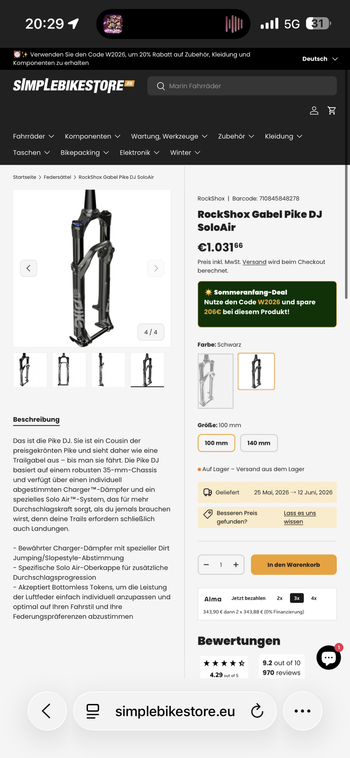 Used RockShox Pike DJ 26" 100mm Fork 2023 bike — image 12 of 14