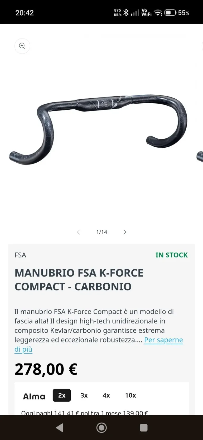 Used Fsa K-Force Compact Handlebar 400mm ø 31.8mm bike — image 6 of 12