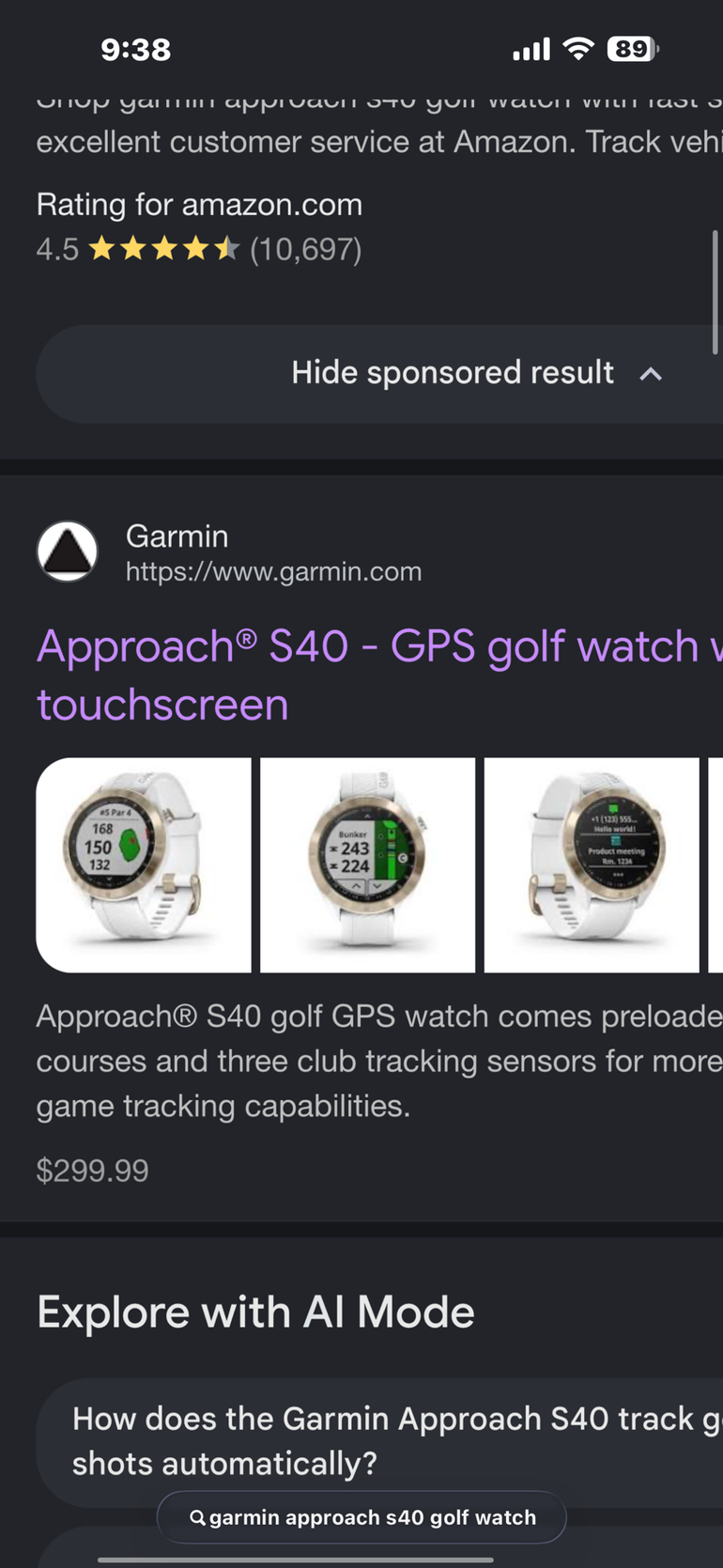 Used Garmin Approach S40 GPS Golf Watch bike — image 3 of 3