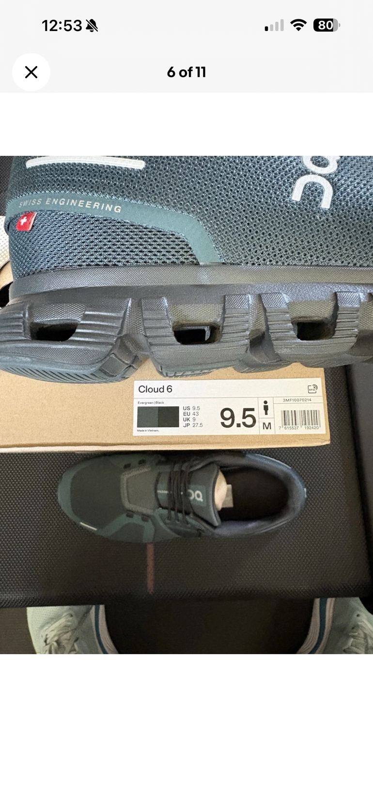 Used On Cloud Cloud 6 Unisex M9.5/W11 Evergreen-Black 2025 bike — image 4 of 7