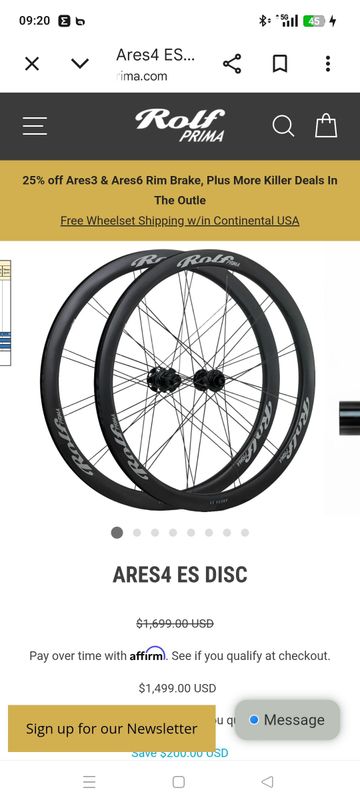 Rolf Ares4 AR Carbon Clincher Disc Brake Wheelset Wheels usato