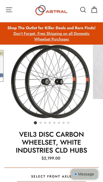 Used astral Veil3 Carbon Wheelset with White Industries CLD Hubs 2025 bike — image 8 of 9