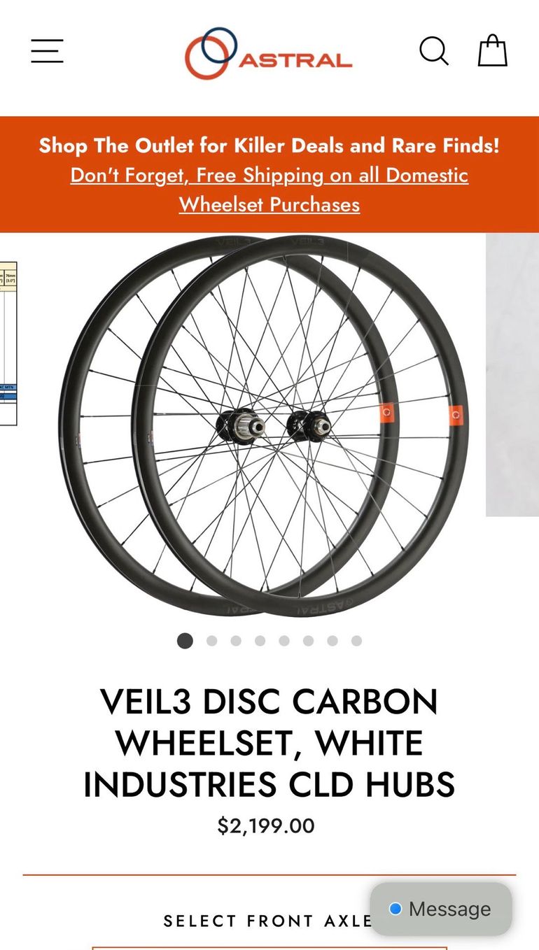 Used astral Veil3 Carbon Wheelset with White Industries CLD Hubs 2025 bike — image 8 of 9