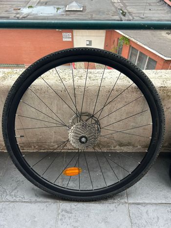 Used Triban Rear cWheel Complete with Gravel Tire 700c, Microshift Cassette, 160mm Brake bike