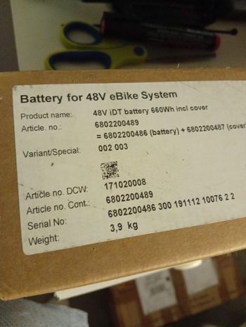 Used Continental iDT 660 DCW (660 WH 48 V, ad esempio per Kalkhoff ed EBM)Discuti di NUOVO + OVP: batteria E-Bike iDT 660 DCW (660WH 48V per es. Kalkhoff ed EBM) nel forum acquisti/vendite (fatto) nella sezione DCW (660 WH 48 V bike — image 2 of 5