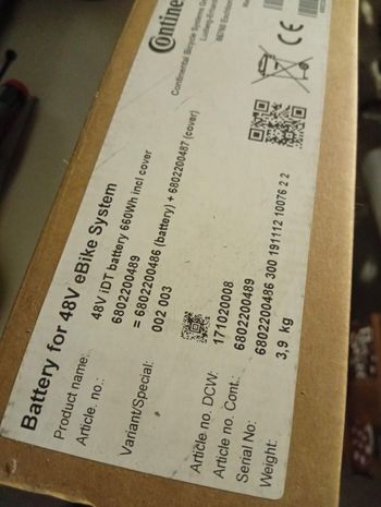 Used Continental iDT 660 DCW (660 WH 48 V, ad esempio per Kalkhoff ed EBM)Discuti di NUOVO + OVP: batteria E-Bike iDT 660 DCW (660WH 48V per es. Kalkhoff ed EBM) nel forum acquisti/vendite (fatto) nella sezione DCW (660 WH 48 V bike — image 4 of 5