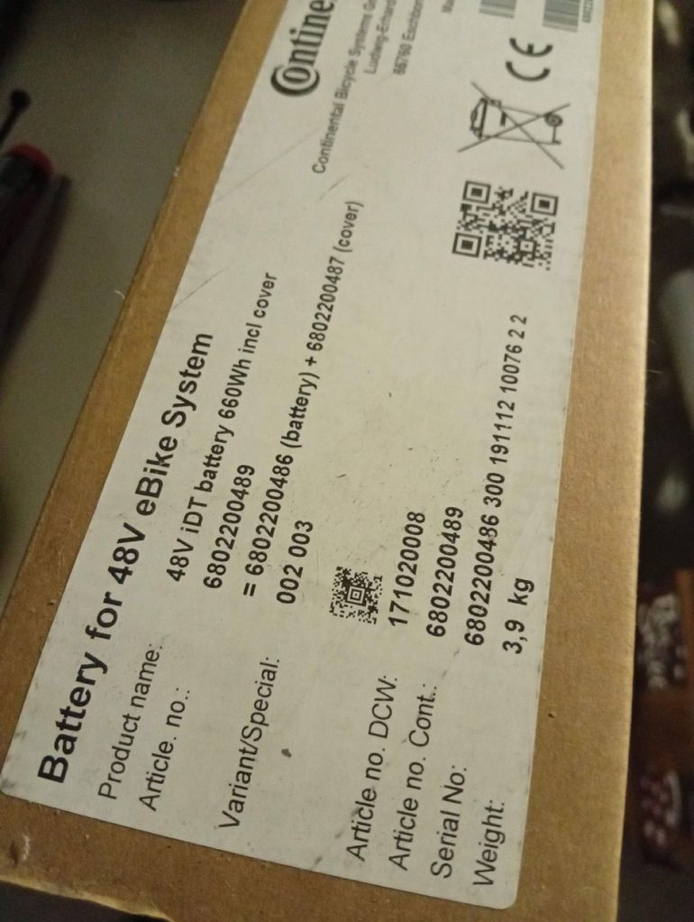 Used Continental iDT 660 DCW (660 WH 48 V, ad esempio per Kalkhoff ed EBM)Discuti di NUOVO + OVP: batteria E-Bike iDT 660 DCW (660WH 48V per es. Kalkhoff ed EBM) nel forum acquisti/vendite (fatto) nella sezione DCW (660 WH 48 V bike — image 4 of 5