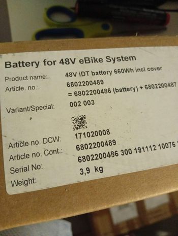 Used Continental iDT 660 DCW (660 WH 48 V, ad esempio per Kalkhoff ed EBM)Discuti di NUOVO + OVP: batteria E-Bike iDT 660 DCW (660WH 48V per es. Kalkhoff ed EBM) nel forum acquisti/vendite (fatto) nella sezione DCW (660 WH 48 V bike — image 3 of 5