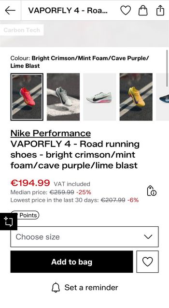 Used Nike ZoomX Vaporfly 4 – Bright Crimson / Mint Foam – Size EU 44 2025 bike — image 2 of 3