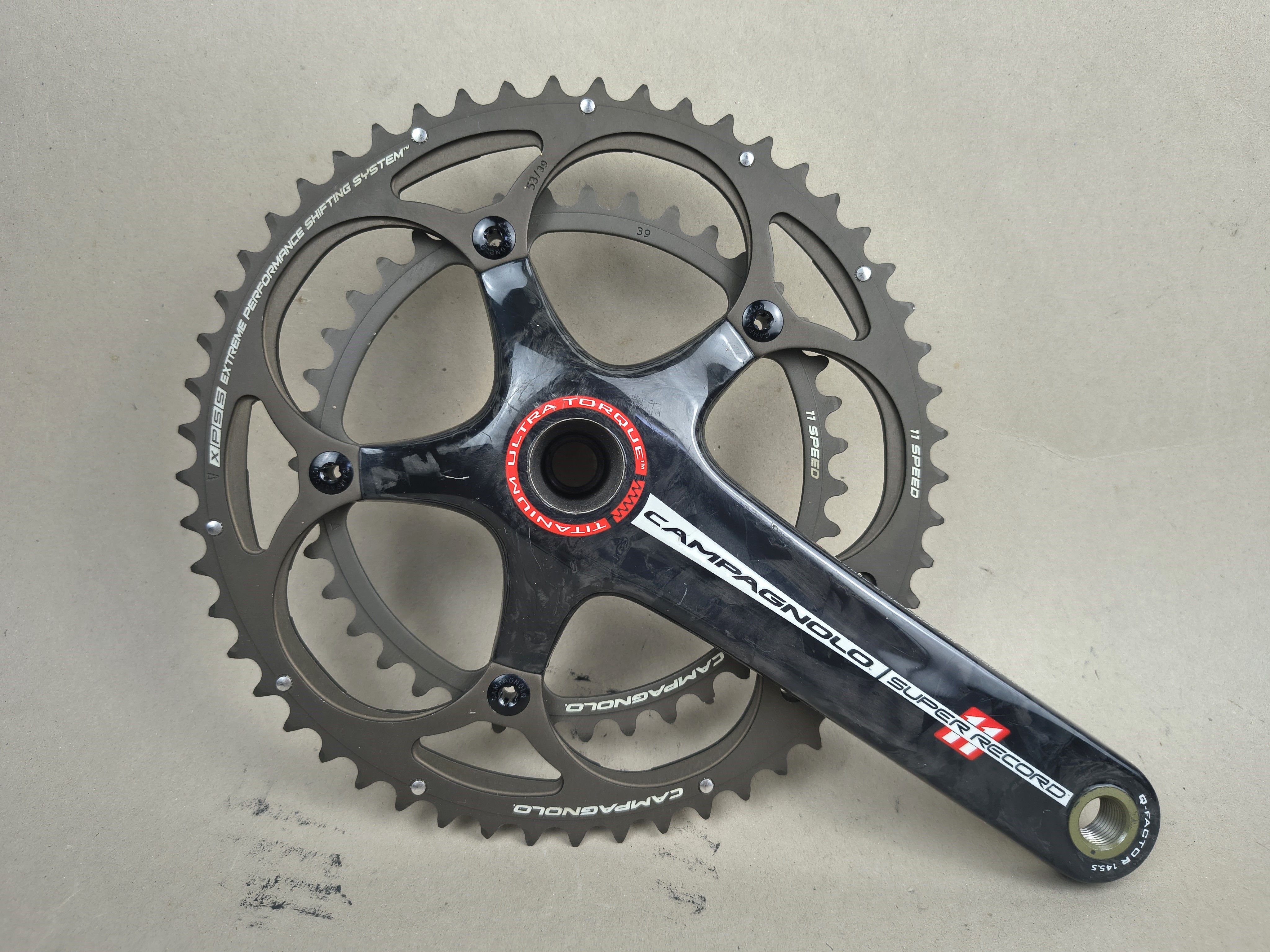 Used Campagnolo Super Record Ultra Torque TI Carbon Crankset 2x11
