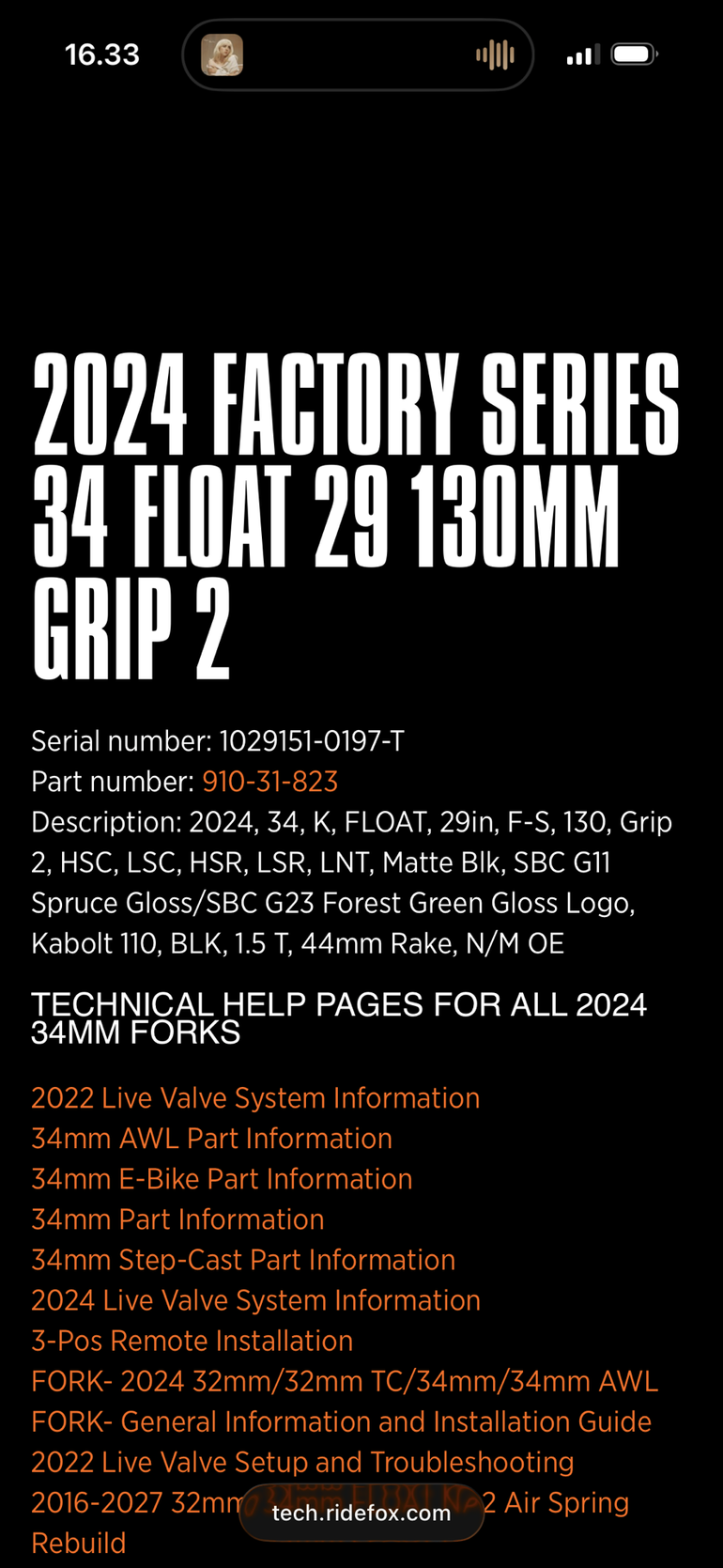 Used Fox 34 Factory Grip2 130mm, 29” 2024 bike — image 4 of 4