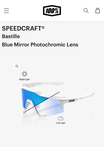 Used 100% Speedcraft Bastille Blue Mirror Photochromic Lens 2026 Cycling Accessories