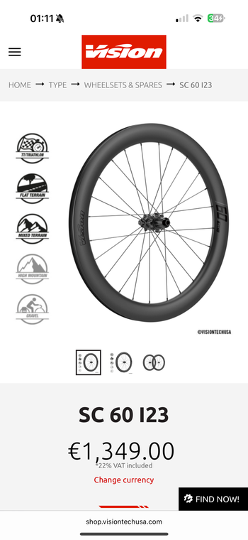 Used Vision SC 60 SL i23 Disc Centerlock Tubeless Wheelset 2026 bike — image 10 of 10