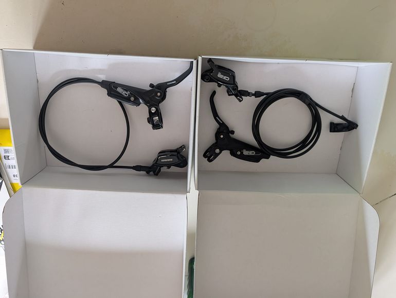 Used Sram Guide RE 4-piston brakes + 220mm & 200mm Rotors Complete Set 2023 bike — image 1 of 4