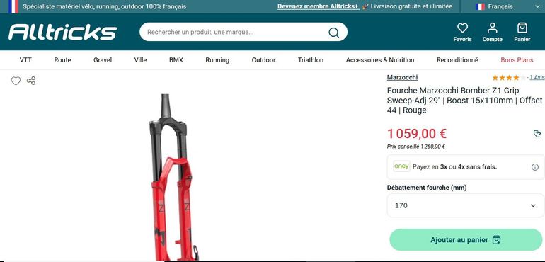 Used Marzocchi New Fork BOMBER 36 Z1 29" 170mm GRIP Sweep-Adj Boost 15x110 Conique déport 44mm – Rouge bike — image 4 of 5