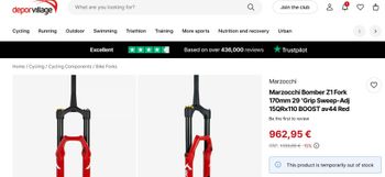 Used Marzocchi New Fork BOMBER 36 Z1 29" 170mm GRIP Sweep-Adj Boost 15x110 Conique déport 44mm – Rouge bike — image 5 of 5