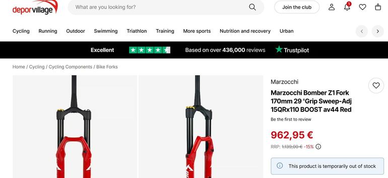 Used Marzocchi New Fork BOMBER 36 Z1 29" 170mm GRIP Sweep-Adj Boost 15x110 Conique déport 44mm – Rouge bike — image 5 of 5
