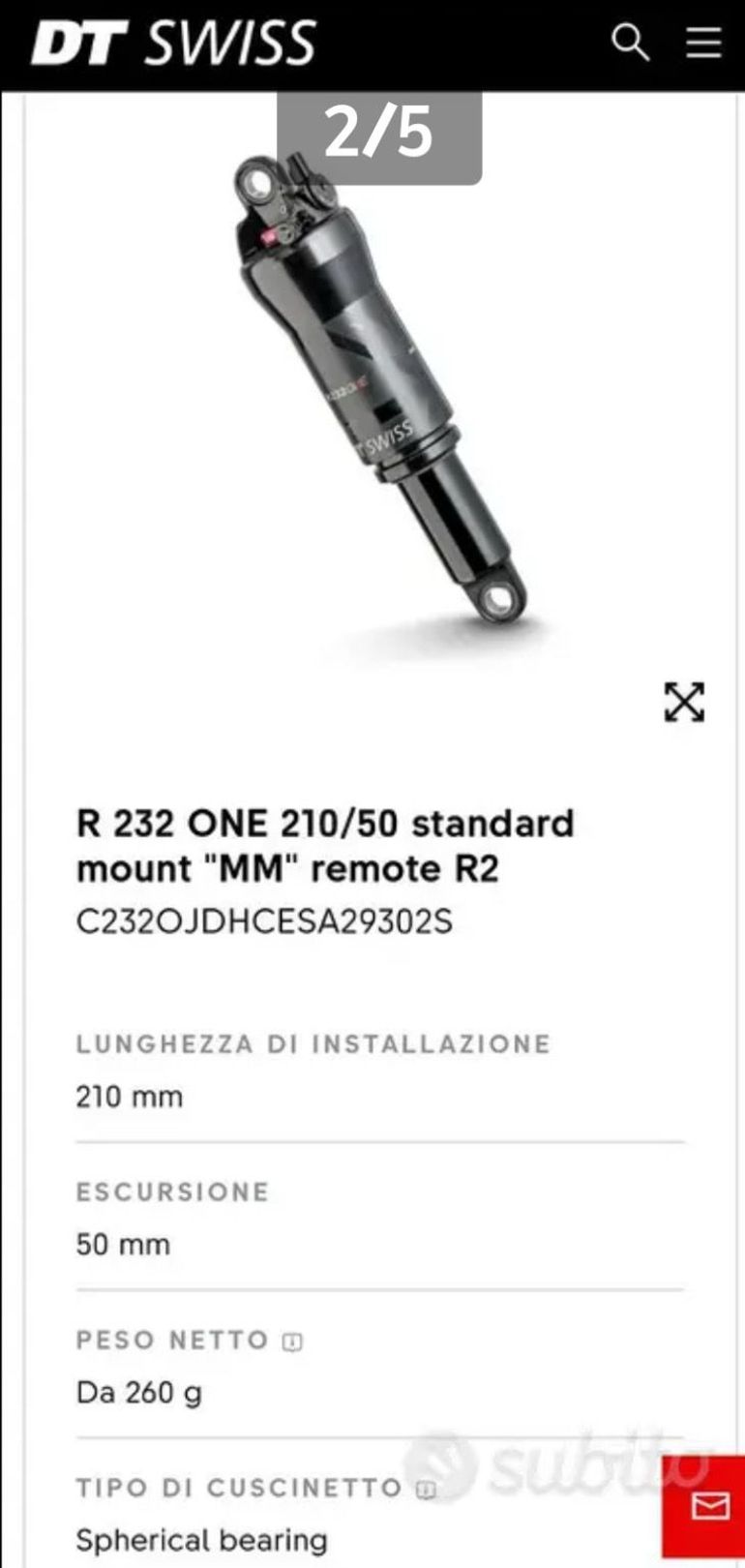 Brugt Dt Swiss R 232 ONE 210 x 50 bike — billede 2 af 5