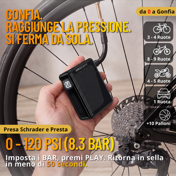 Käytetty AirgoBike Mini Pompa Elettrica Tascabile Compressore per Bici, Auto, Moto FINO A 9 BAR (120psi) bike — kuva 3 / 17