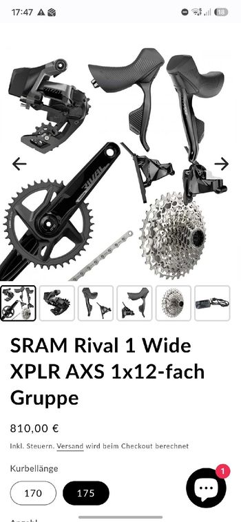 Used Sram Rival 1 Wide XPLR AXS 1x12-fach Gruppe 2024 bike