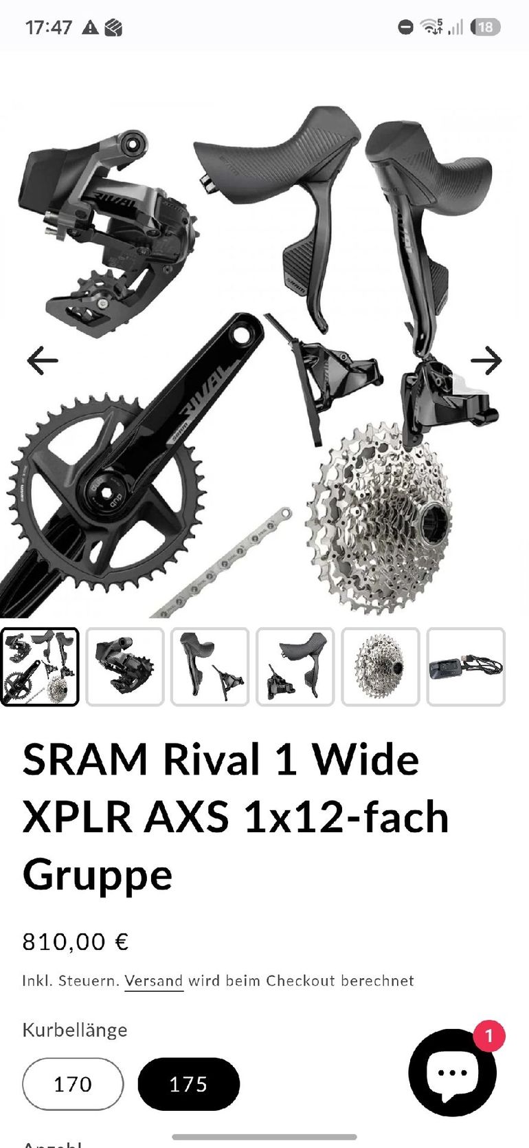 Used Sram Rival 1 Wide XPLR AXS 1x12-fach Gruppe 2024 bike — image 1 of 2