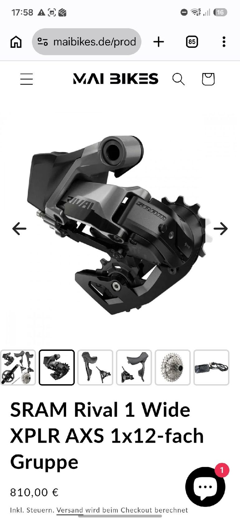 Used Sram Rival 1 Wide XPLR AXS 1x12-fach Gruppe 2024 bike — image 2 of 2