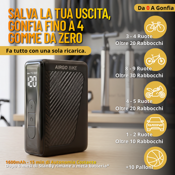 Použité AirgoBike Mini Pompa Elettrica Tascabile Compressore per Bici, Auto, Moto FINO A 9 BAR (120psi) bike — obrázek 7 z 14