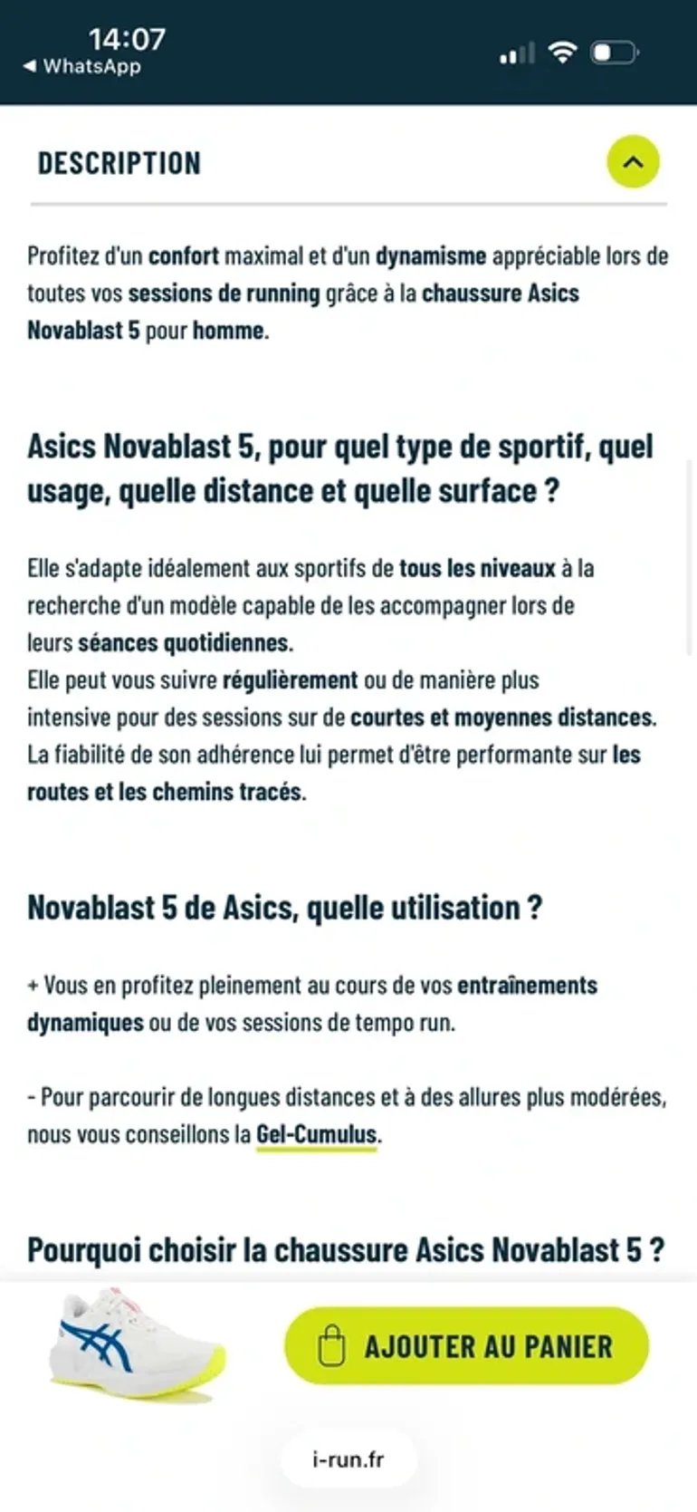 Asics Novablast 5 2026 bike d'occasion — image 8 sur 9