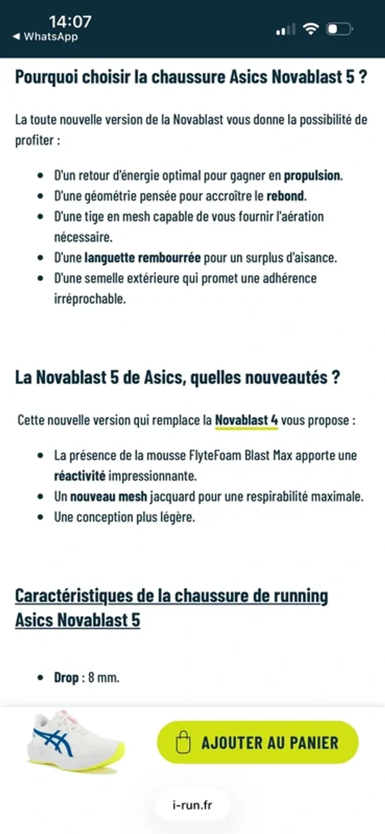 Asics Novablast 5 2026 bike d'occasion — image 9 sur 9