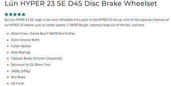 Used Winspace Hyper Full Carbon Wielen met Carbon Spaken 2024 bike — image 5 of 5
