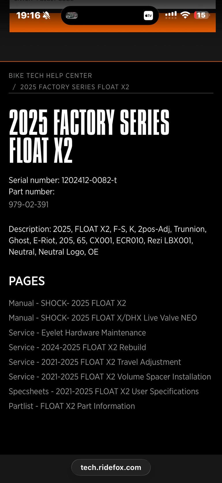 Używany Fox Float X2 Factory 205x65 2025 bike — zdjęcie 8 z 8