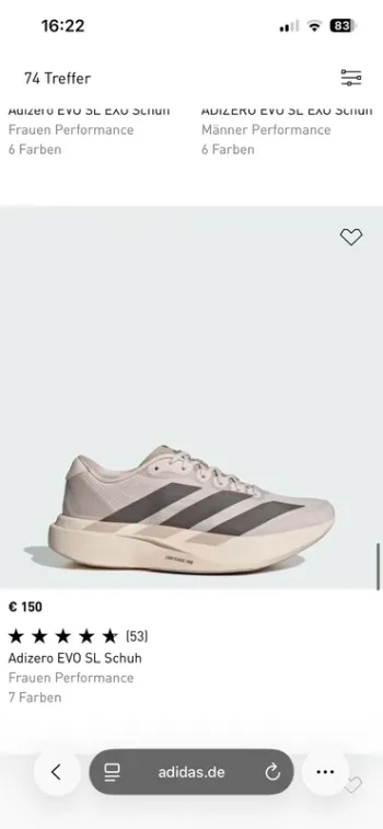 Used Adidas Adizero EVO SL Running Shoes