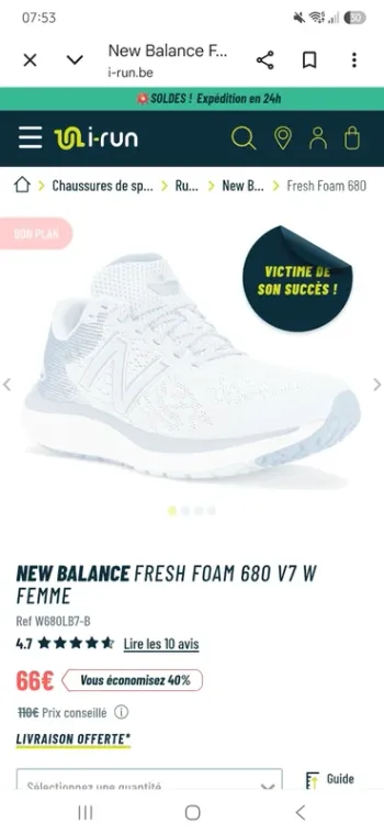 New Balance Fresh Foam 680v7 bike d'occasion — image 4 sur 6