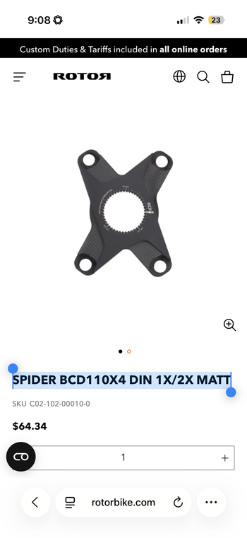 Used Rotor Spider BCD110X4 DIN 1x/2x 2025 Drivetrain & Pedals