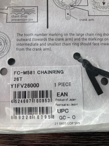 Used Shimano Plateau  26dents 64mm Deore Lx FC-M581 Y1FV26000 bike — image 5 of 5