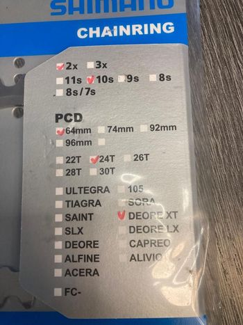 Used Shimano Plateau  24 dents DEORE XT 10vit 64mm FC-M785 Y1ML24000 bike — image 2 of 3