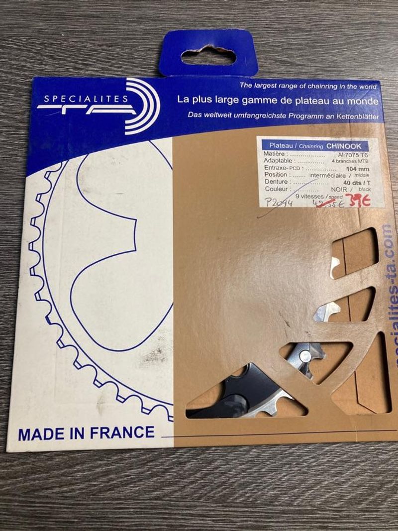Brugt Spécialités T.A. Plateau Specialites TA 40 dents 104 mm 9 vitesses Chinook Drivetrain & Pedals