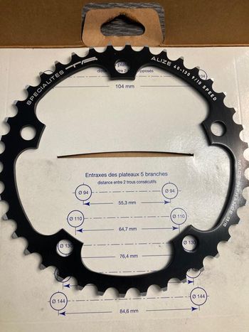 Used Spécialités T.A. Plateau Specialites TA 40 dents 130 mm 9-10 vitesses Alize bike — image 4 of 5