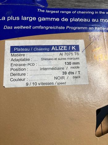 Used Spécialités T.A. Plateau Specialites TA 39 dents 130 mm 9-10 vitesses Alize / K bike — image 2 of 5
