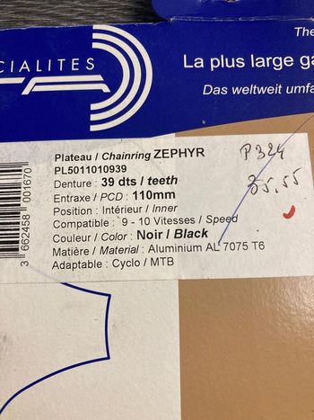 Used Spécialités T.A. Plateau Specialites TA 39 dents 110 mm 9-10 vitesses Zephyr bike — image 3 of 4