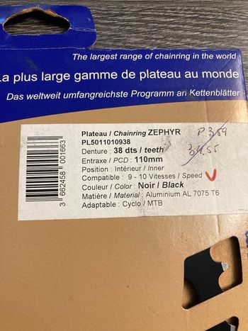 Used Spécialités T.A. Plateau Specialites TA 38 dents 110 mm 9-10 vitesses Zephyr bike — image 2 of 3