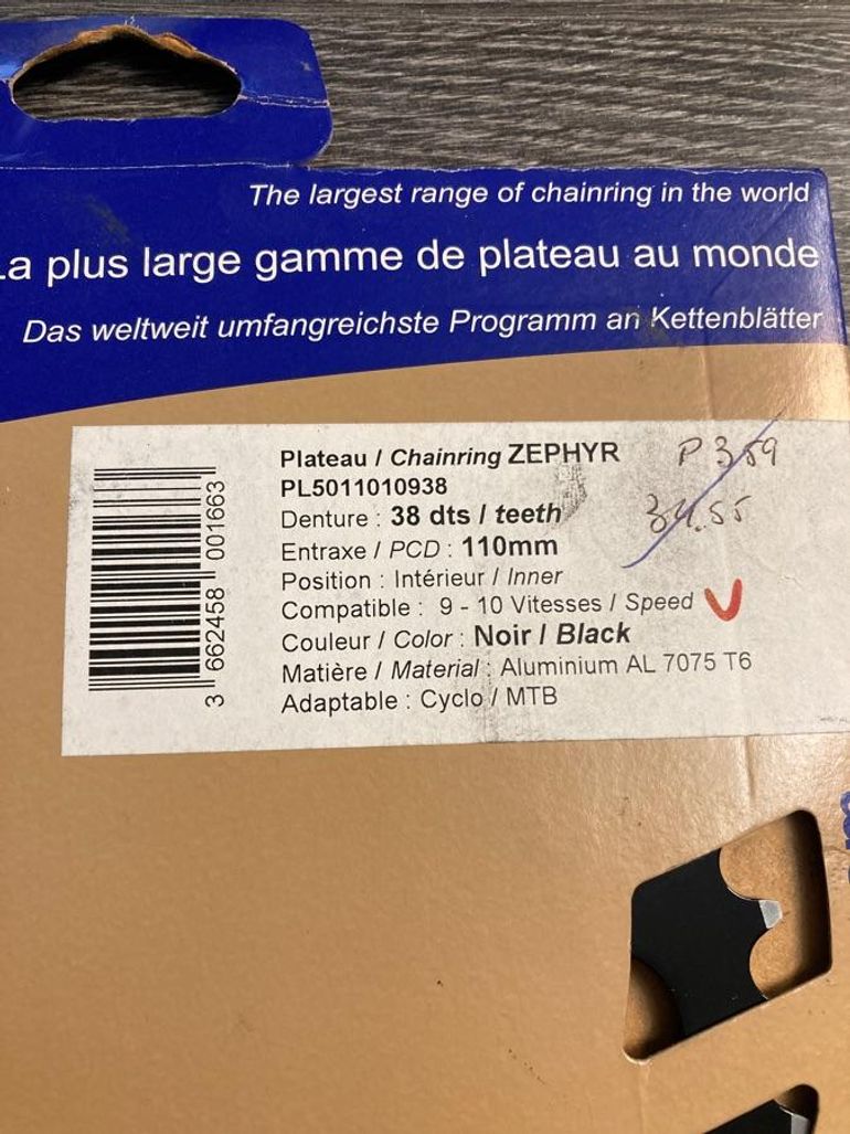 Used Spécialités T.A. Plateau Specialites TA 38 dents 110 mm 9-10 vitesses Zephyr bike — image 2 of 3
