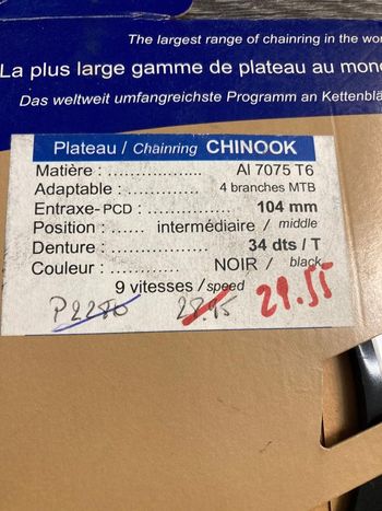 Used Spécialités T.A. Plateau Specialites TA 34 dents 104 mm 9 vitesses Chinook bike — image 3 of 4