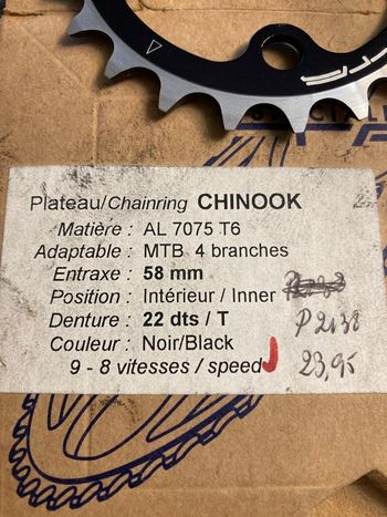 Used Spécialités T.A. Plateau Specialites TA 22 dents 58 mm 9 vitesses chinook bike — image 5 of 5