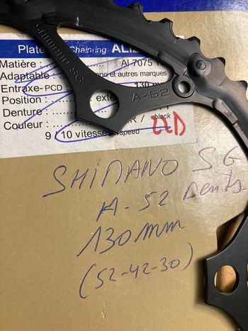 Used Shimano Plateau  52 dents 130mm pour 8 vitesses bike — image 2 of 3